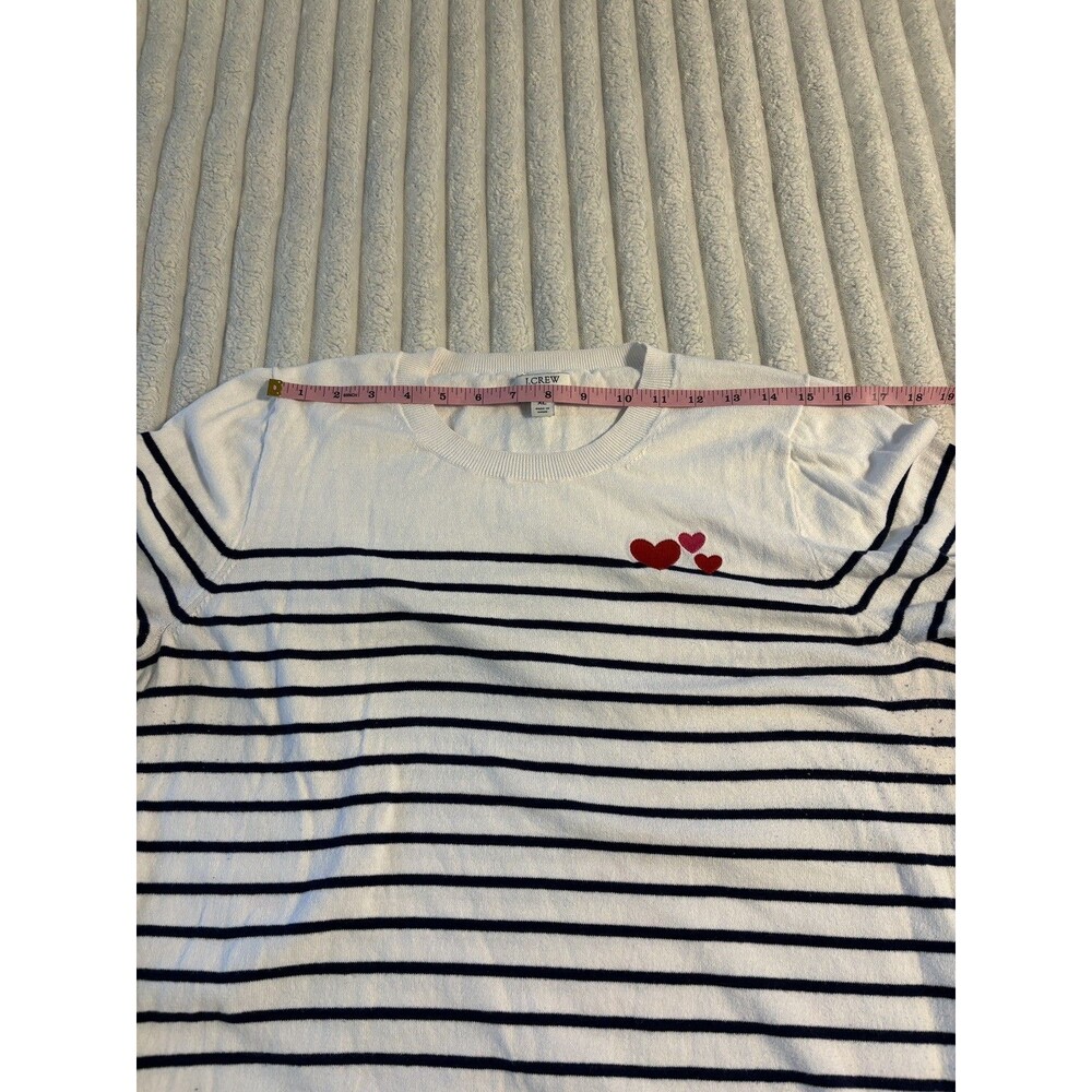 J CREW Teddie Sweater Women XL black white stripes red hearts quiet luxury - Picture 9 of 11